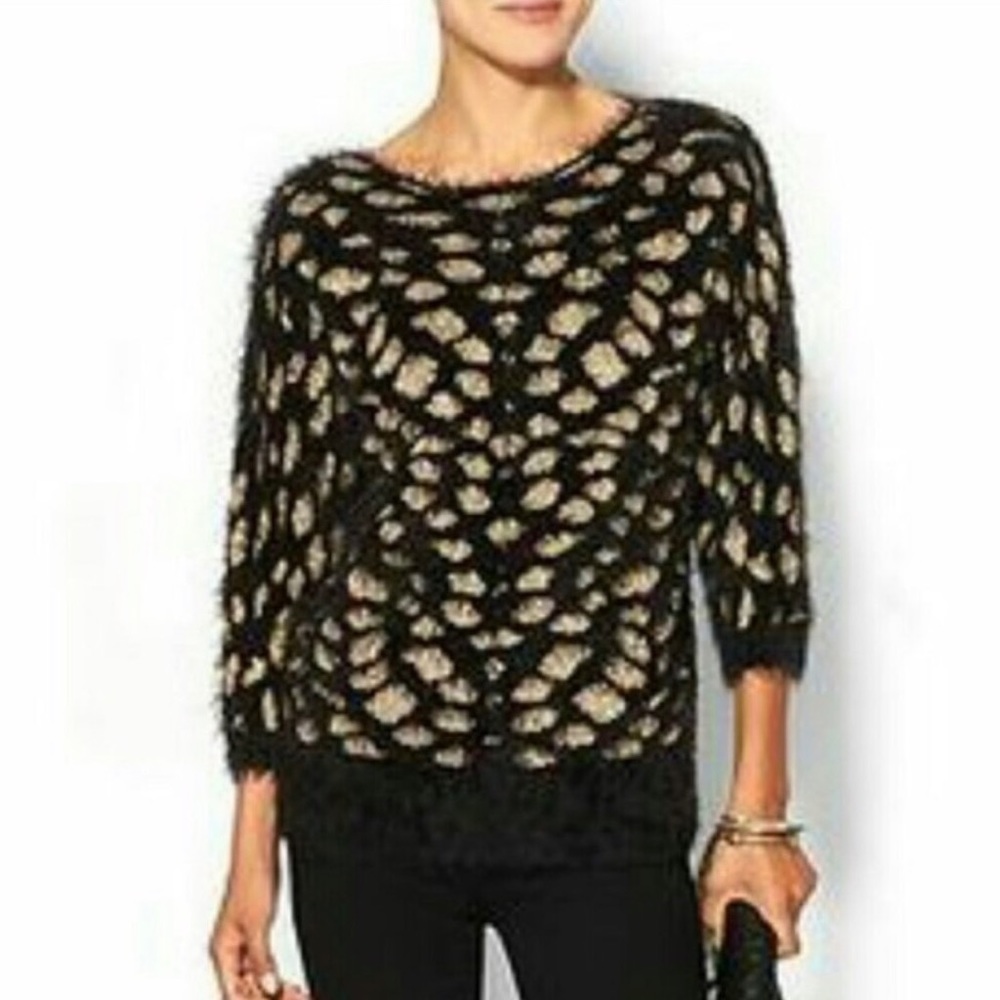 Piperlime ❤️ Black and Gold Eyelash Fuzzy Sweater